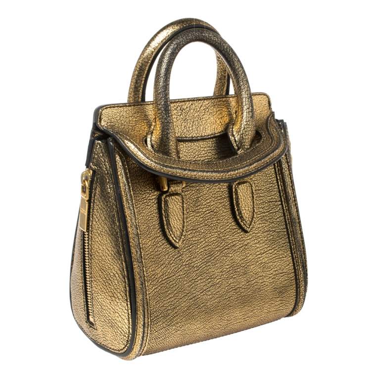 Pre Owned Alexander McQueen Metallic Gold Leather Mini Heroine Bag