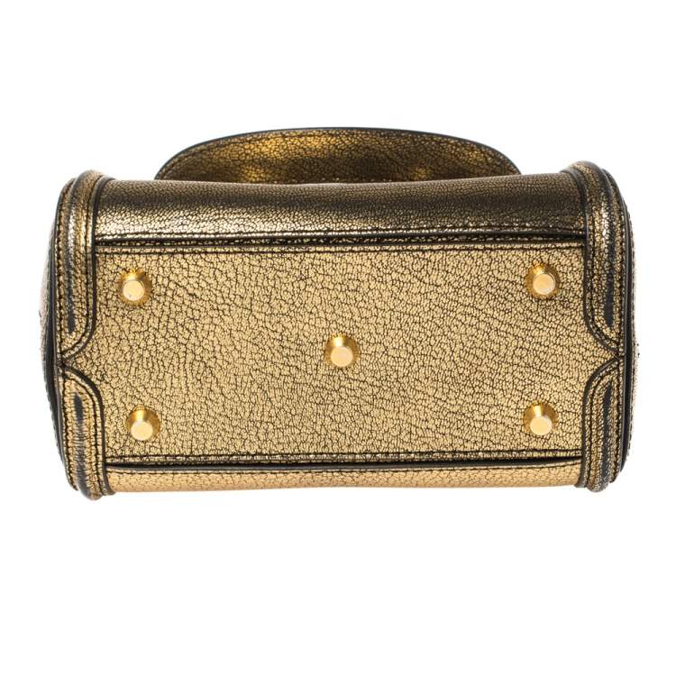 Pre Owned Alexander McQueen Metallic Gold Leather Mini Heroine Bag