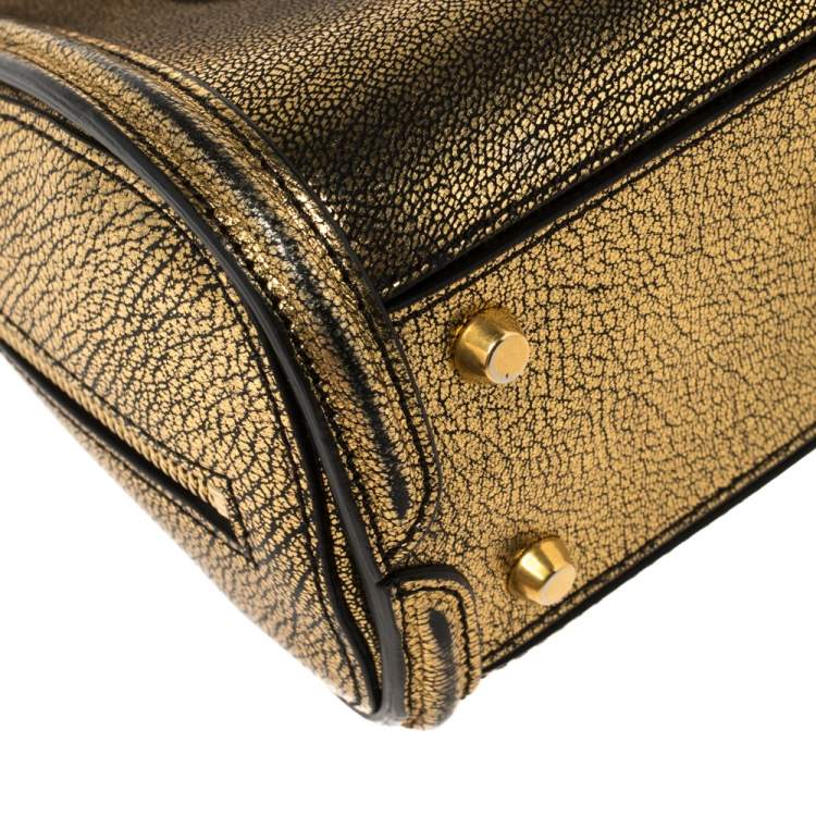 Pre Owned Alexander McQueen Metallic Gold Leather Mini Heroine Bag