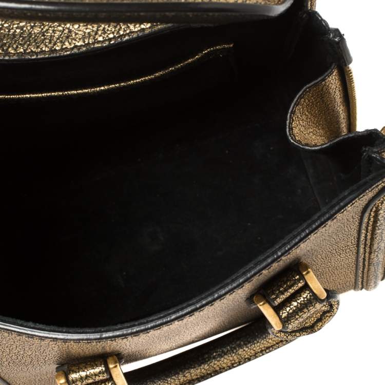 Pre Owned Alexander McQueen Metallic Gold Leather Mini Heroine Bag