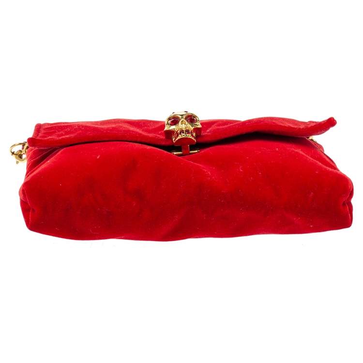 Pre Owned Alexander McQueen Red Velvet Flap Crossbody Bag