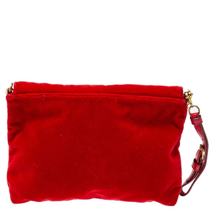 Pre Owned Alexander McQueen Red Velvet Flap Crossbody Bag