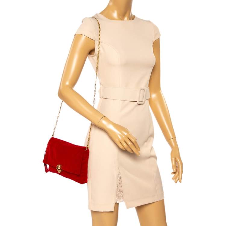Pre Owned Alexander McQueen Red Velvet Flap Crossbody Bag