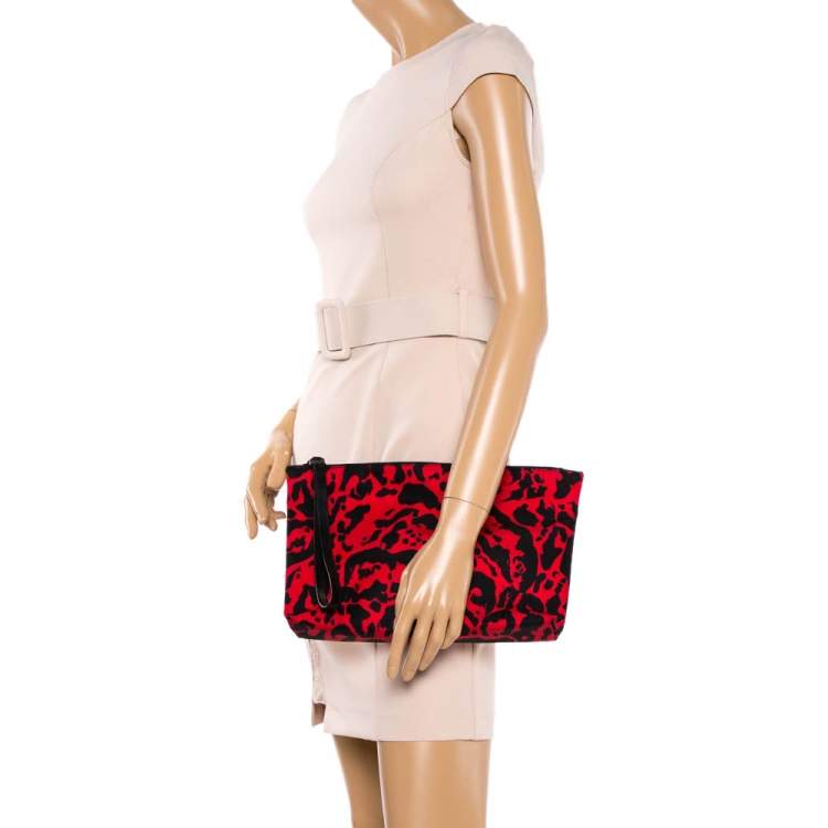 Pre Owned Alexander McQueen Black/Red Printed Nylon Zip Clutch
