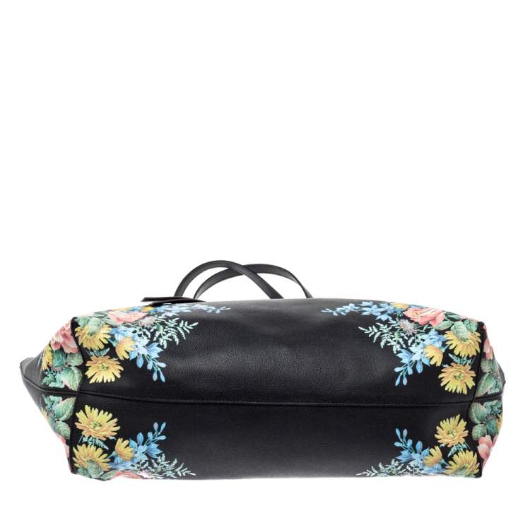 Pre Owned Alexander McQueen Black Floral Print Leather Shopper Tote