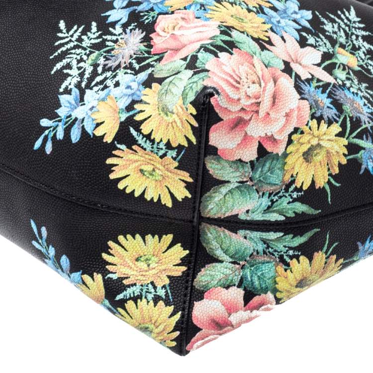 Pre Owned Alexander McQueen Black Floral Print Leather Shopper Tote