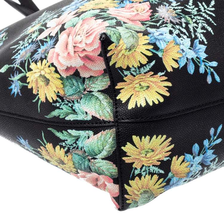 Pre Owned Alexander McQueen Black Floral Print Leather Shopper Tote