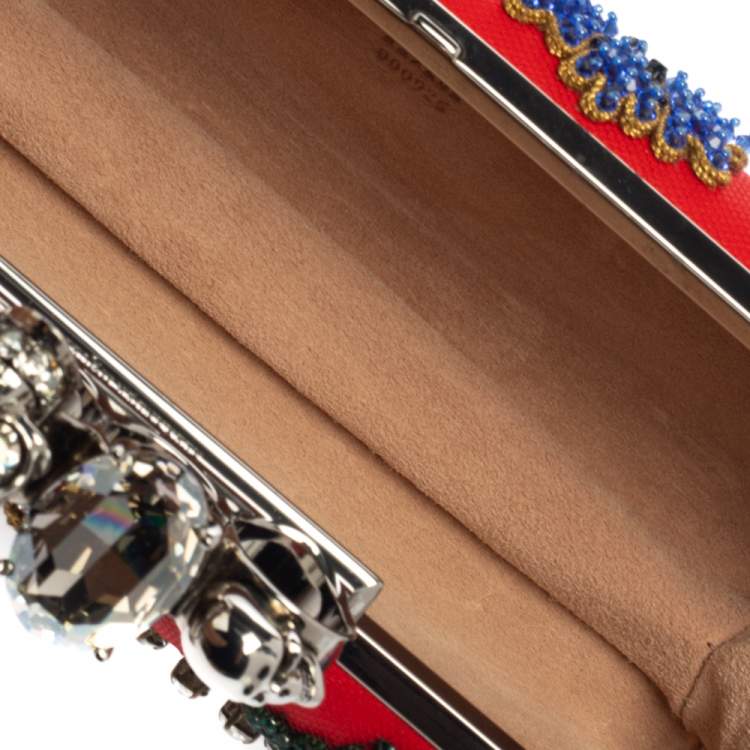 Pre Owned Alexander McQueen Multicolor Garden Embellished Leather Skull Knuckle Clutch