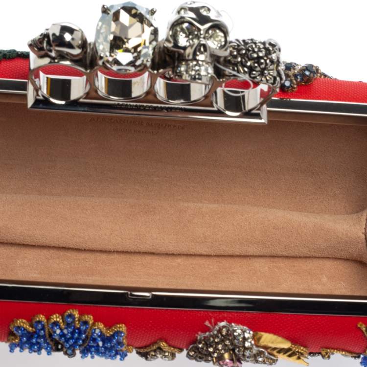 Pre Owned Alexander McQueen Multicolor Garden Embellished Leather Skull Knuckle Clutch