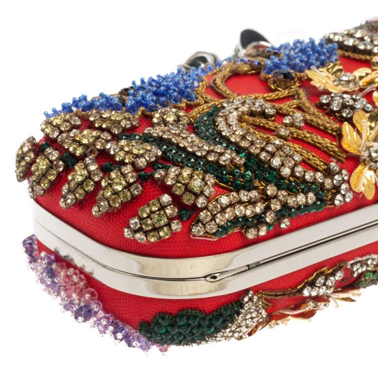 Pre Owned Alexander McQueen Multicolor Garden Embellished Leather Skull Knuckle Clutch