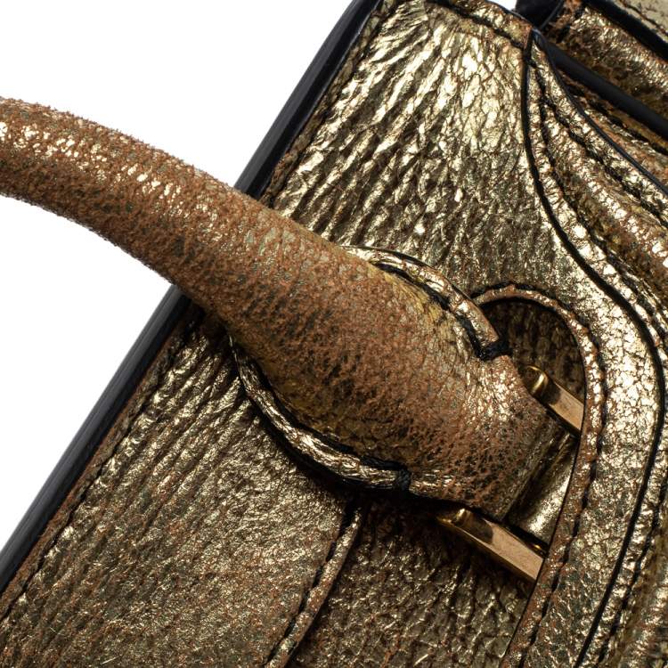 Pre Owned Alexander McQueen Metallic Gold Leather Mini Heroine Bag