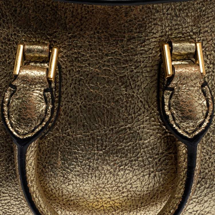 Pre Owned Alexander McQueen Metallic Gold Leather Mini Heroine Bag