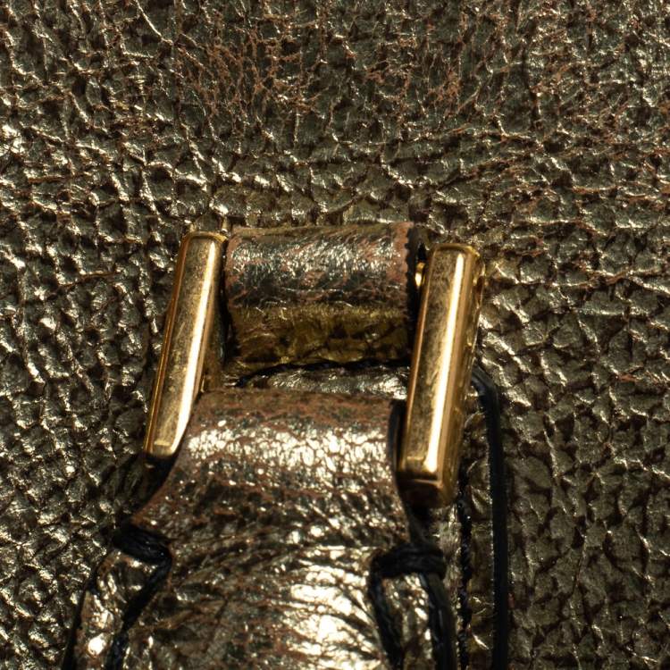 Pre Owned Alexander McQueen Metallic Gold Leather Mini Heroine Bag