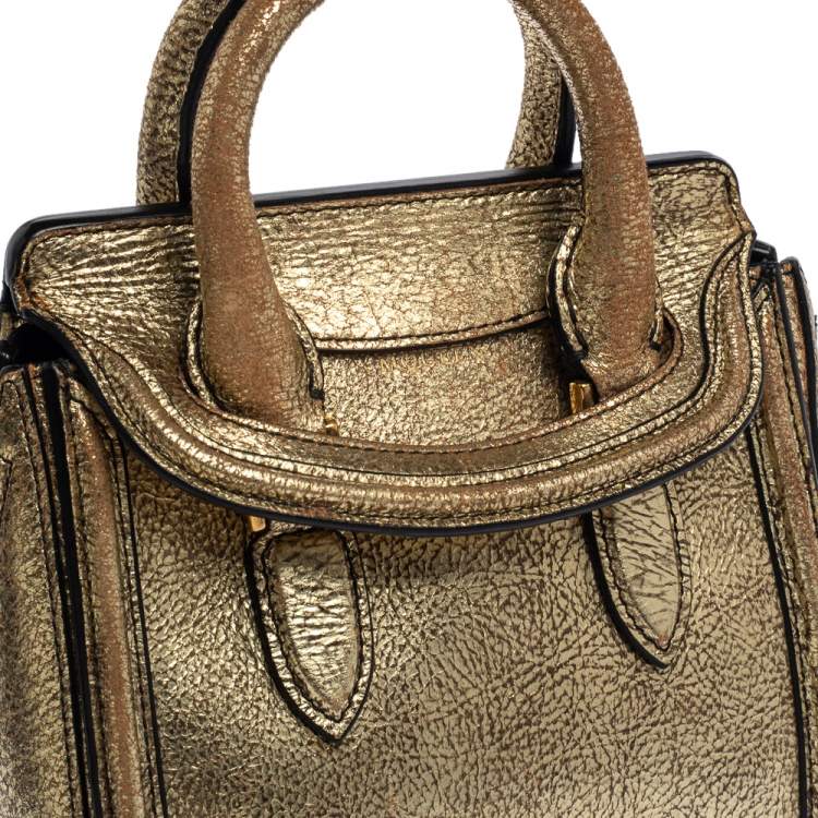 Pre Owned Alexander McQueen Metallic Gold Leather Mini Heroine Bag