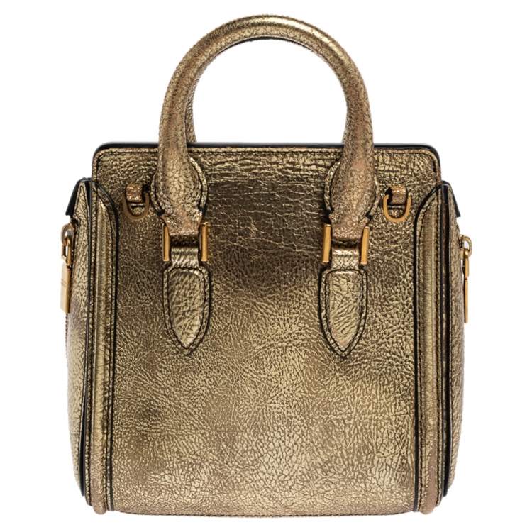 Pre Owned Alexander McQueen Metallic Gold Leather Mini Heroine Bag