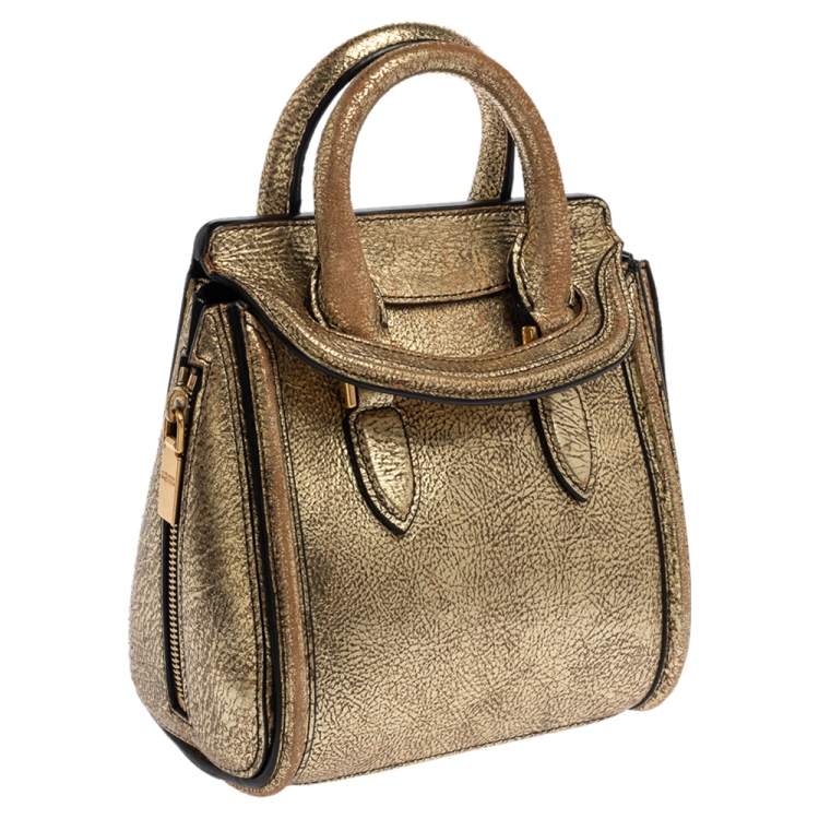 Pre Owned Alexander McQueen Metallic Gold Leather Mini Heroine Bag