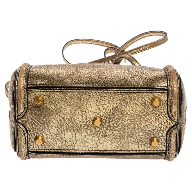 Pre Owned Alexander McQueen Metallic Gold Leather Mini Heroine Bag