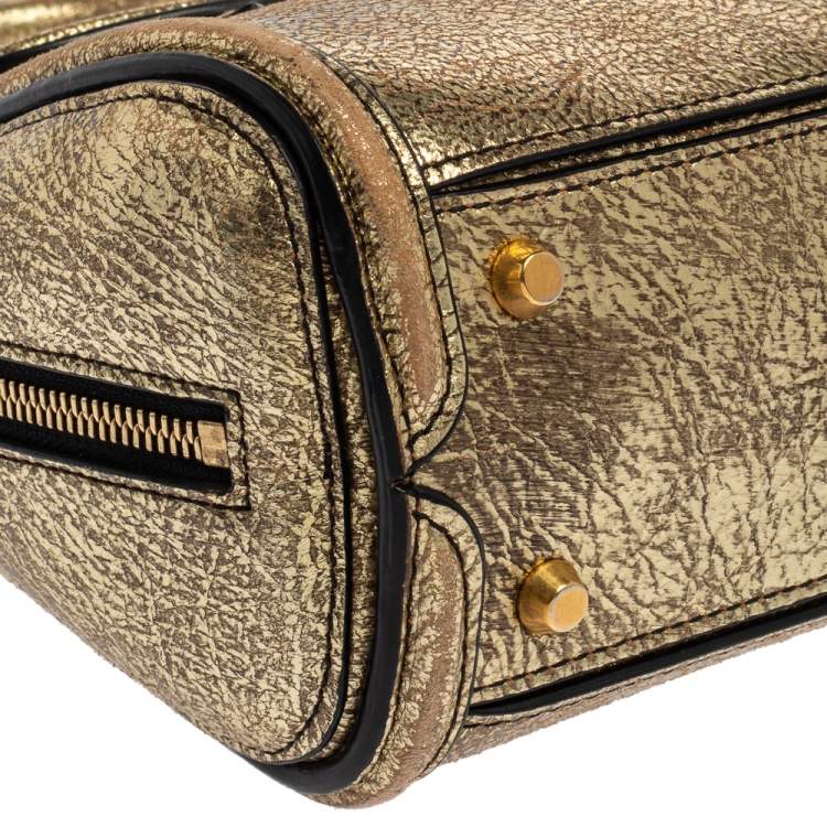 Pre Owned Alexander McQueen Metallic Gold Leather Mini Heroine Bag