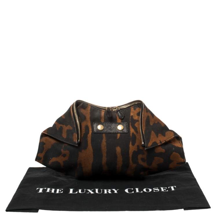 Pre Owned Alexander McQueen Black/Brown Leopard Print Canvas Medium De Manta Clutch