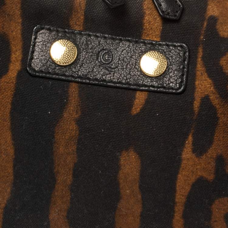 Pre Owned Alexander McQueen Black/Brown Leopard Print Canvas Medium De Manta Clutch
