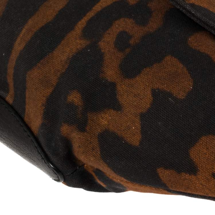 Pre Owned Alexander McQueen Black/Brown Leopard Print Canvas Medium De Manta Clutch