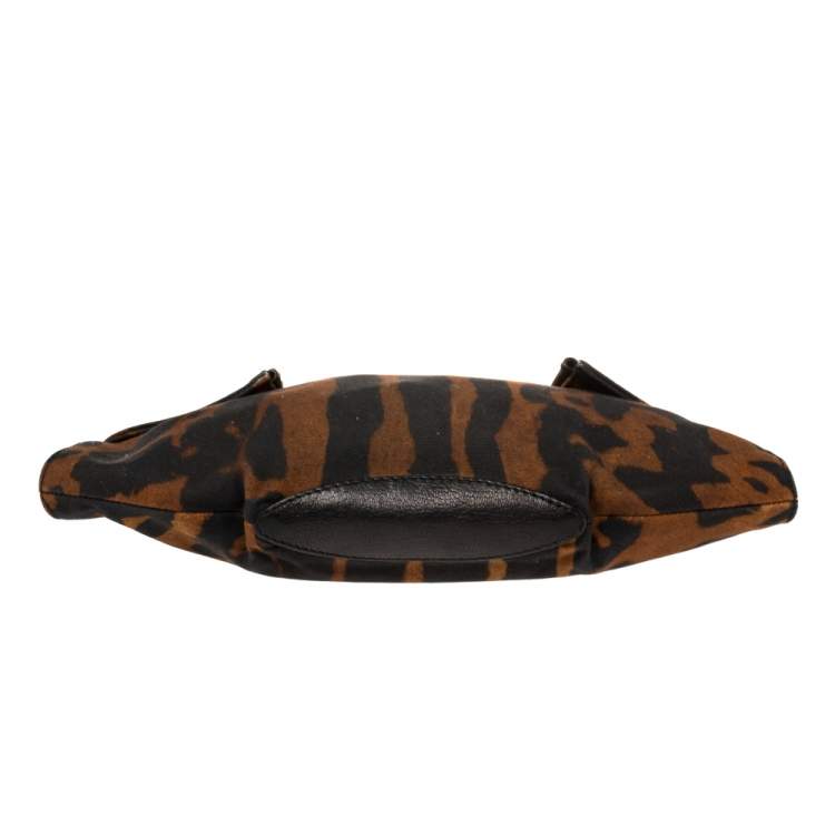 Pre Owned Alexander McQueen Black/Brown Leopard Print Canvas Medium De Manta Clutch