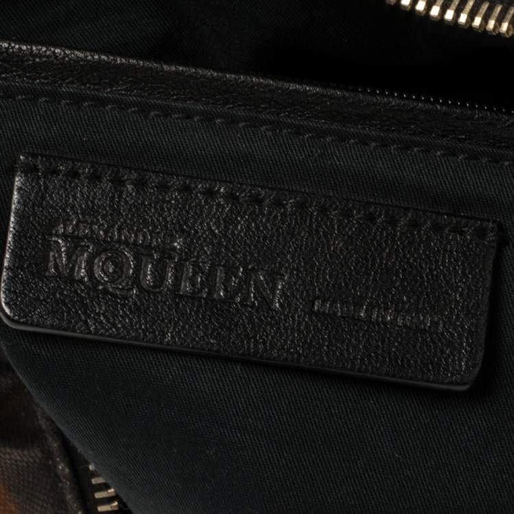 Pre Owned Alexander McQueen Black/Brown Leopard Print Canvas Medium De Manta Clutch