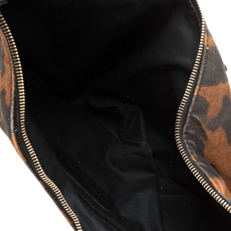 Pre Owned Alexander McQueen Black/Brown Leopard Print Canvas Medium De Manta Clutch