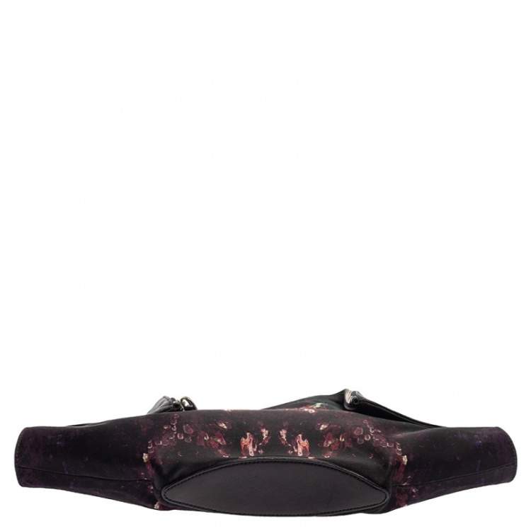 Pre Owned Alexander McQueen Multicolor Print Satin and Leather Medium De Manta Clutch