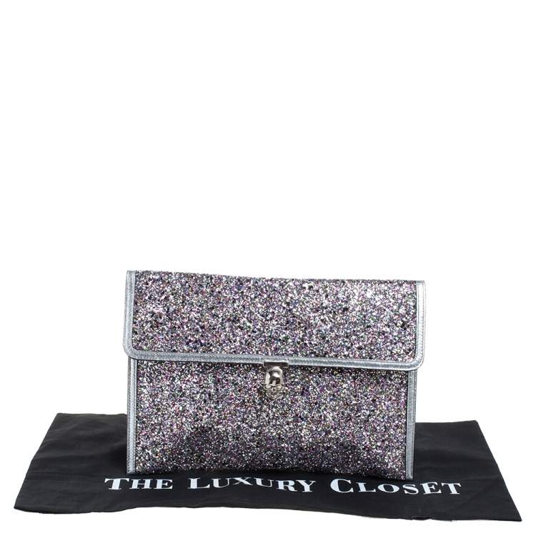 Pre Owned Alexander McQueen Multicolor Glitter and Leather Flap Clutch