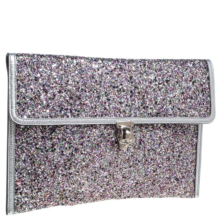 Pre Owned Alexander McQueen Multicolor Glitter and Leather Flap Clutch