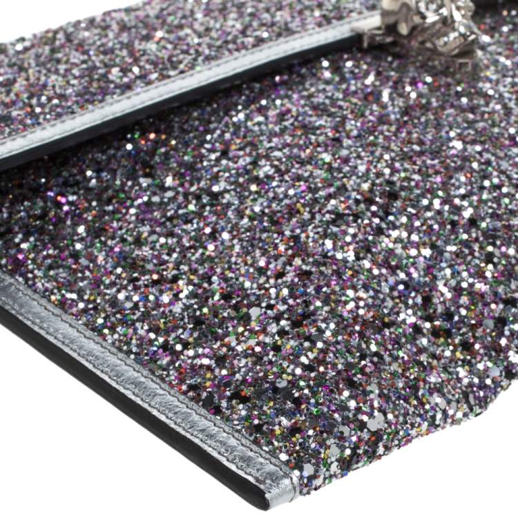 Pre Owned Alexander McQueen Multicolor Glitter and Leather Flap Clutch