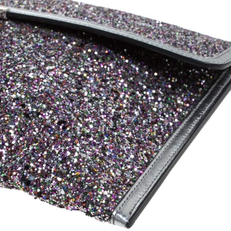 Pre Owned Alexander McQueen Multicolor Glitter and Leather Flap Clutch