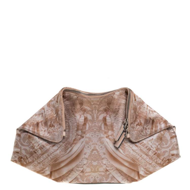 Pre Owned Alexander McQueen Multicolor Printed Satin and Leather Medium De Manta Clutch