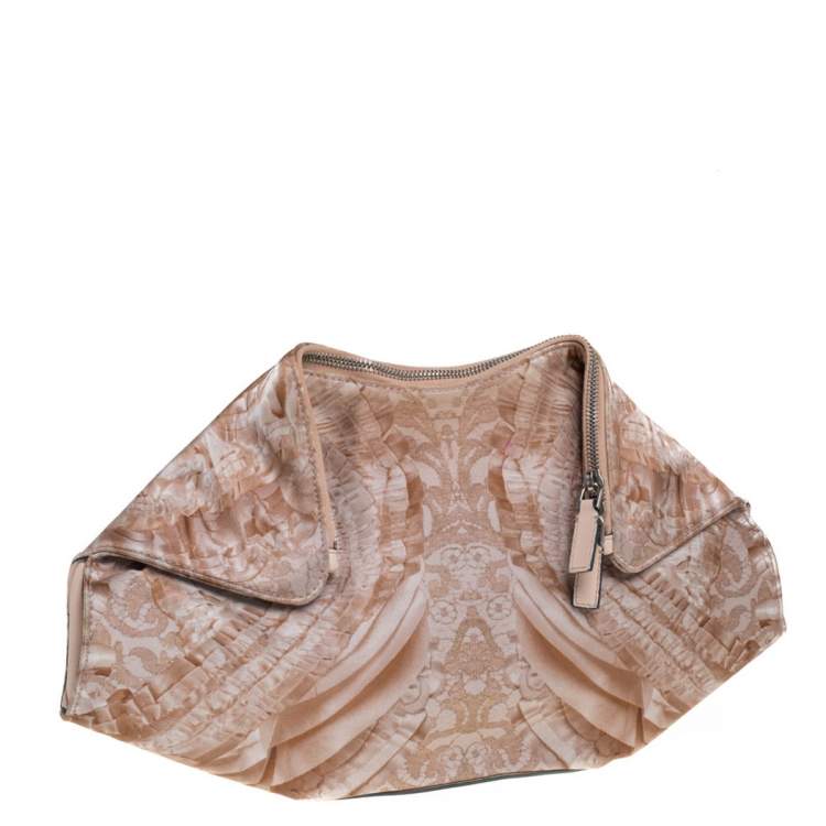 Pre Owned Alexander McQueen Multicolor Printed Satin and Leather Medium De Manta Clutch