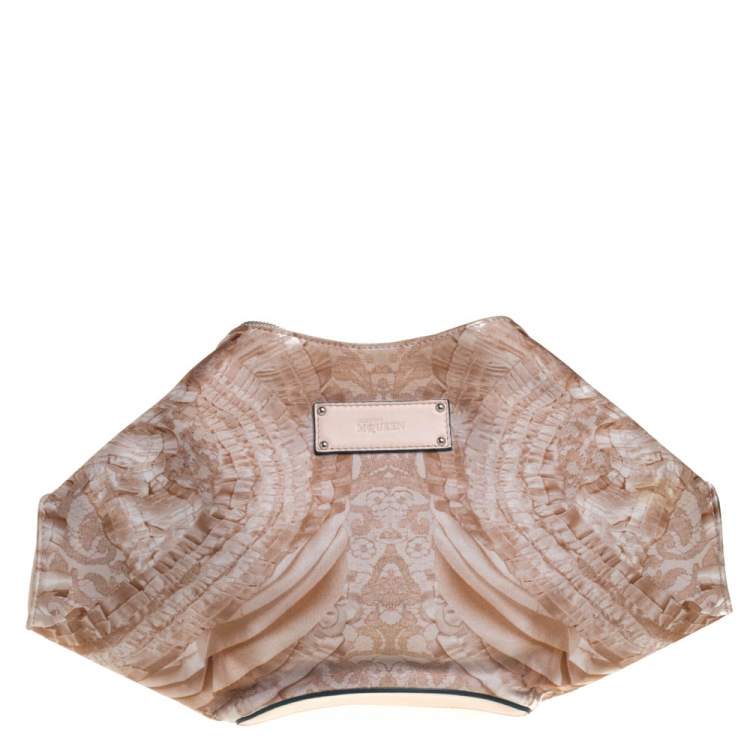 Pre Owned Alexander McQueen Multicolor Printed Satin and Leather Medium De Manta Clutch