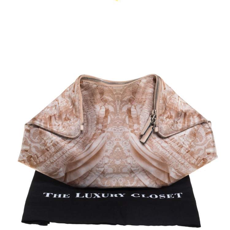 Pre Owned Alexander McQueen Multicolor Printed Satin and Leather Medium De Manta Clutch