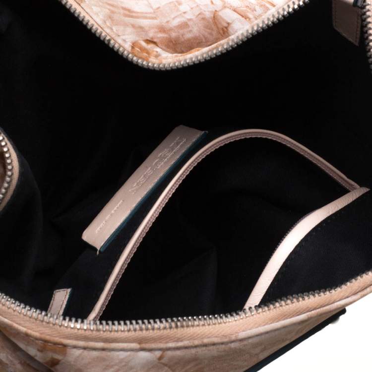 Pre Owned Alexander McQueen Multicolor Printed Satin and Leather Medium De Manta Clutch