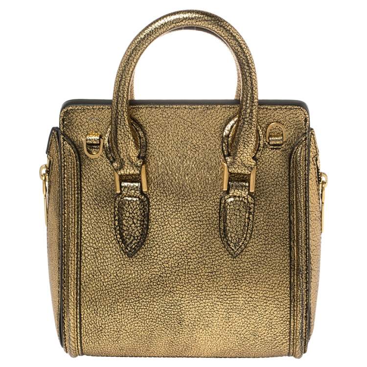 Pre Owned Alexander McQueen Metallic Gold Leather Mini Heroine Bag