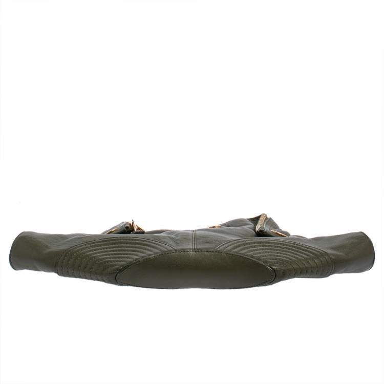 مملوكة مسبقًا Alexander McQueen Olive Green Leather Medium Faithful De Manta Clutch