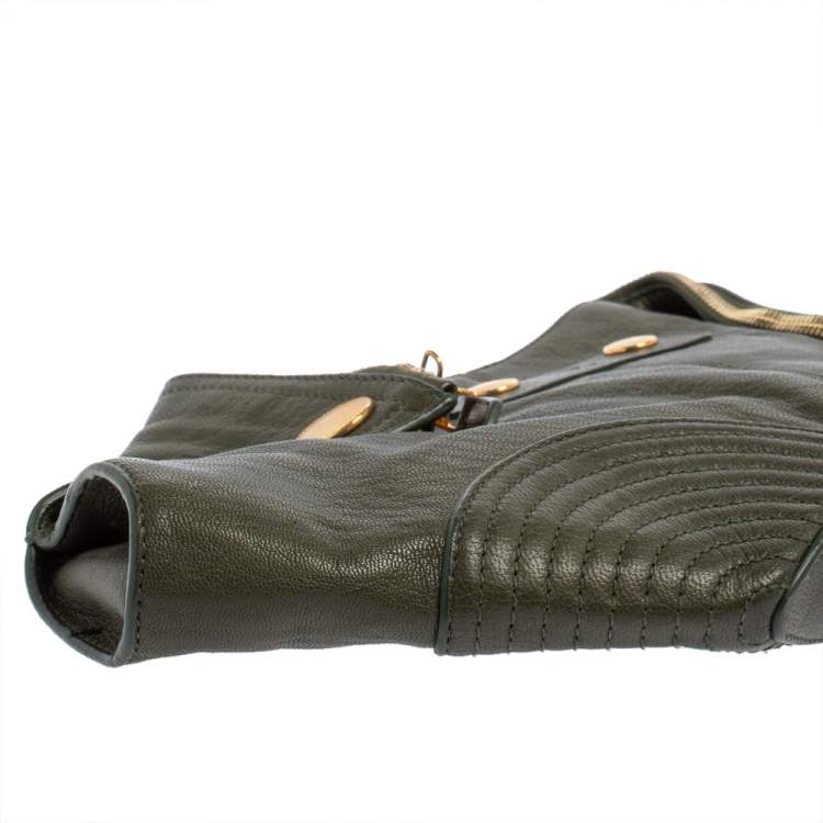 مملوكة مسبقًا Alexander McQueen Olive Green Leather Medium Faithful De Manta Clutch