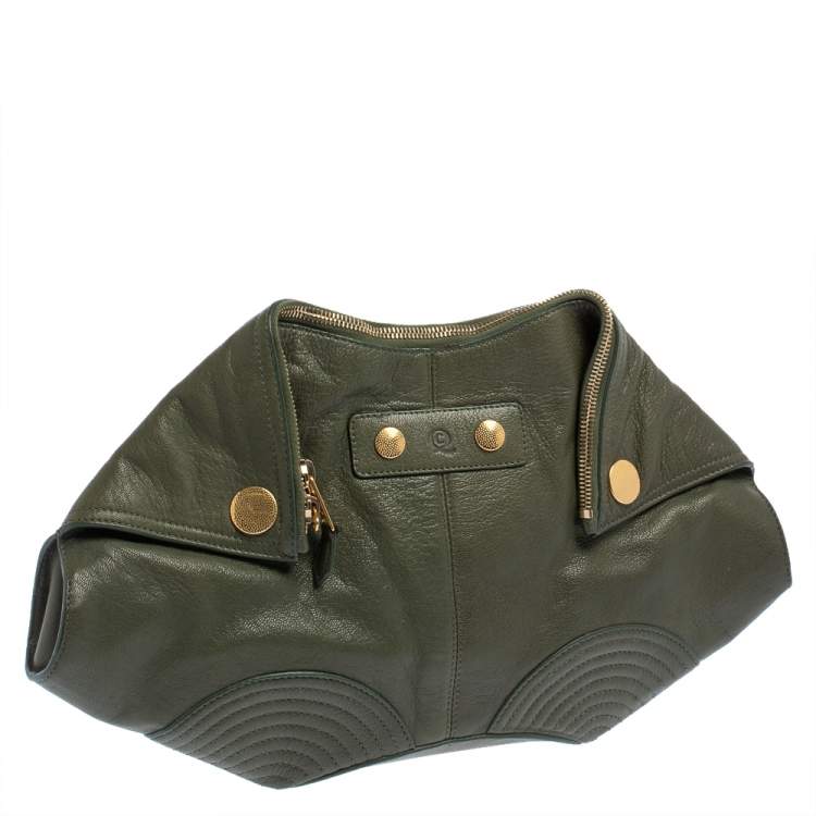 مملوكة مسبقًا Alexander McQueen Olive Green Leather Medium Faithful De Manta Clutch