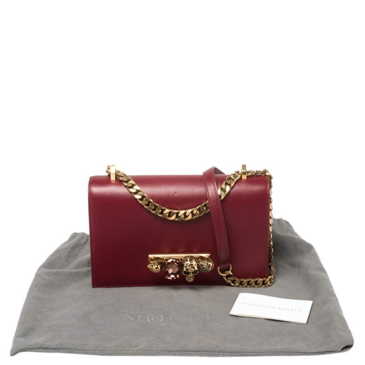 Pre Owned Alexander McQueen Bordeaux Leather Knuckle Duster Shoulder Bag