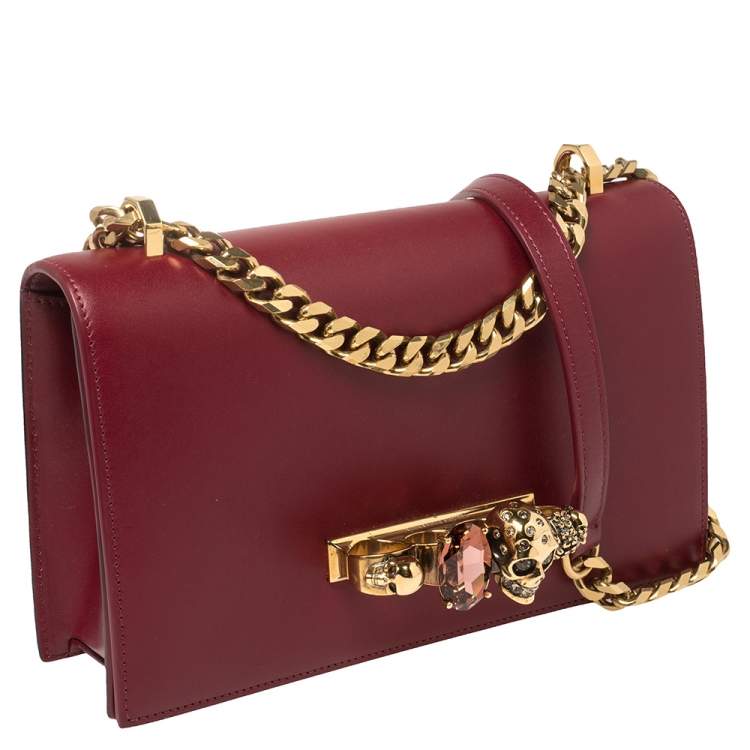 Pre Owned Alexander McQueen Bordeaux Leather Knuckle Duster Shoulder Bag