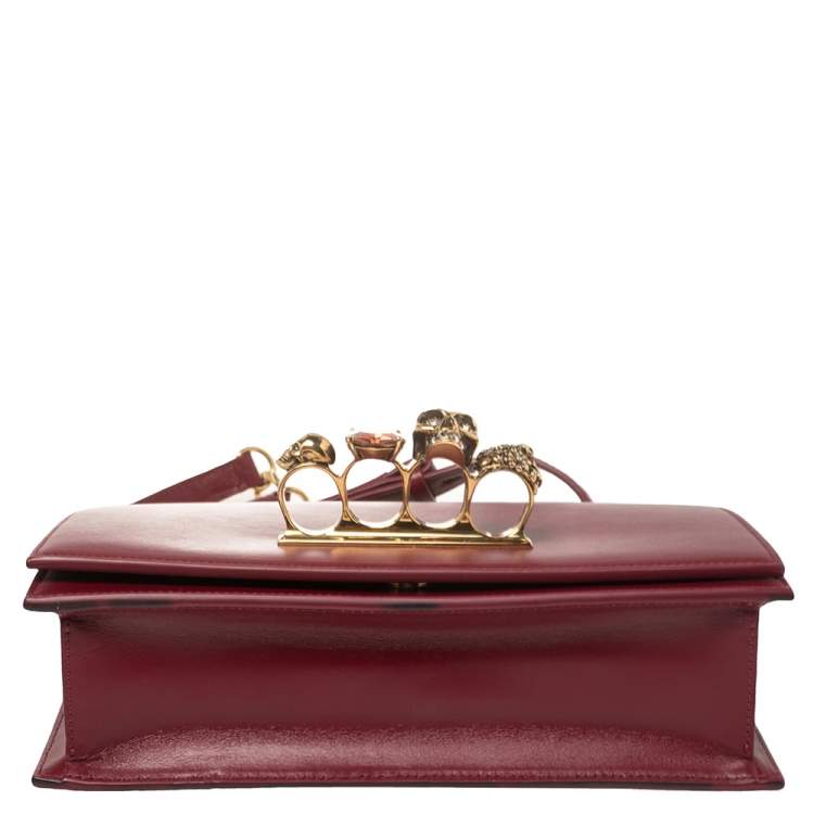 Pre Owned Alexander McQueen Bordeaux Leather Knuckle Duster Shoulder Bag