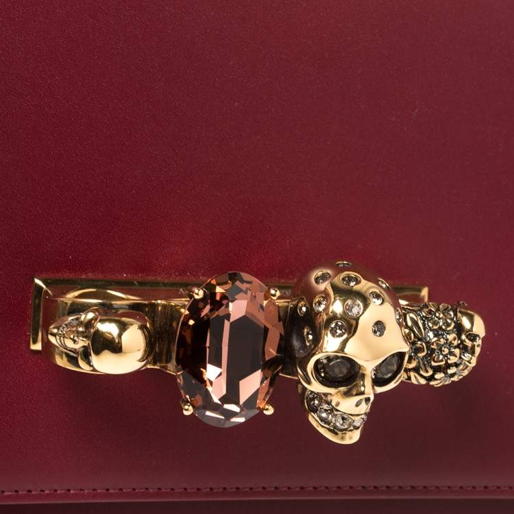 Pre Owned Alexander McQueen Bordeaux Leather Knuckle Duster Shoulder Bag