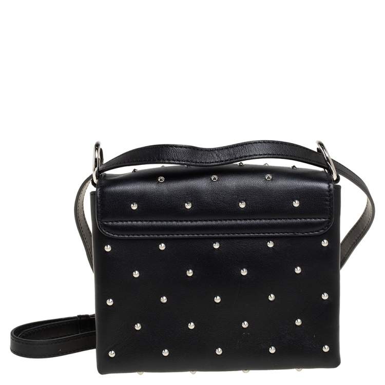 Pre Owned Alexander McQueen Black Leather Twin Skull Studded Crossbody Bag