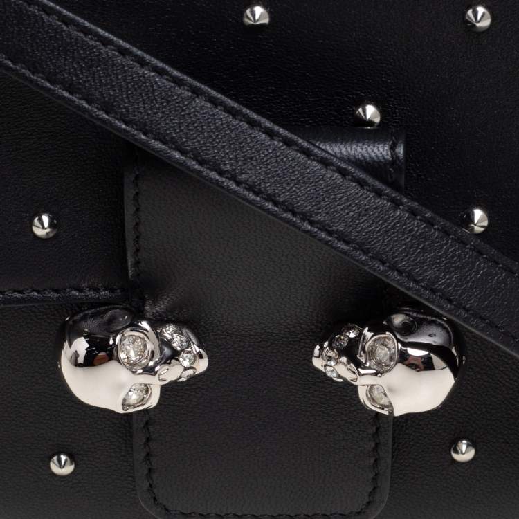 Pre Owned Alexander McQueen Black Leather Twin Skull Studded Crossbody Bag