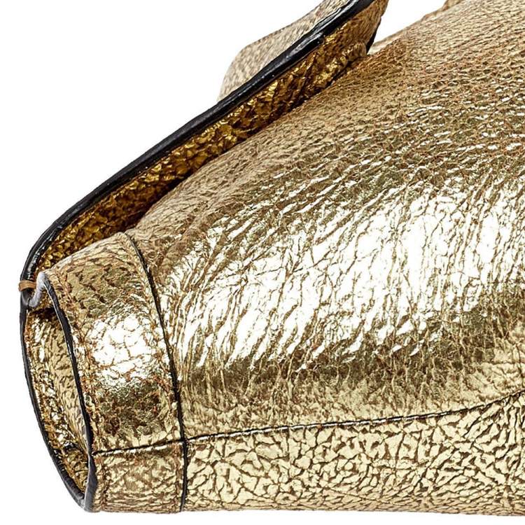 Pre Owned Alexander McQueen Gold Metallic Leather Medium De Manta Clutch