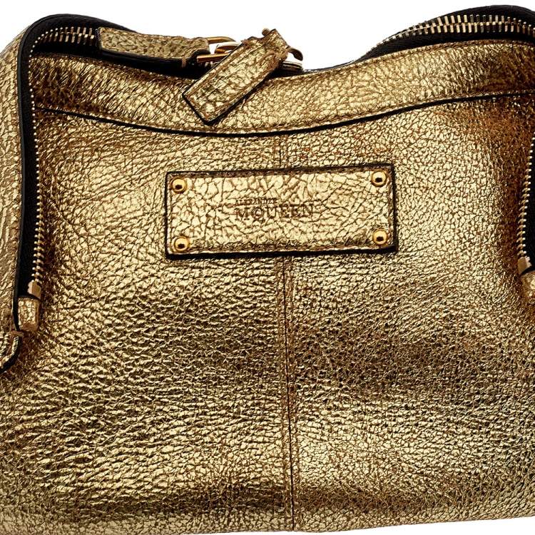 Pre Owned Alexander McQueen Gold Metallic Leather Medium De Manta Clutch
